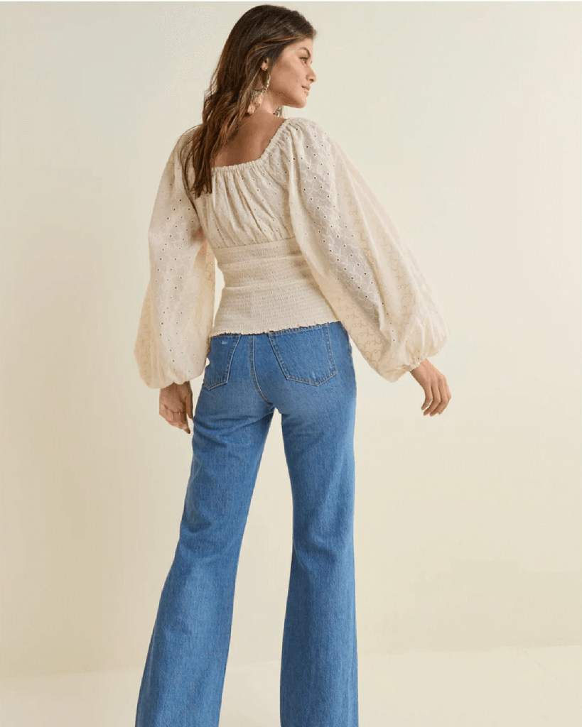 Smocked Eyelet Tassel Top